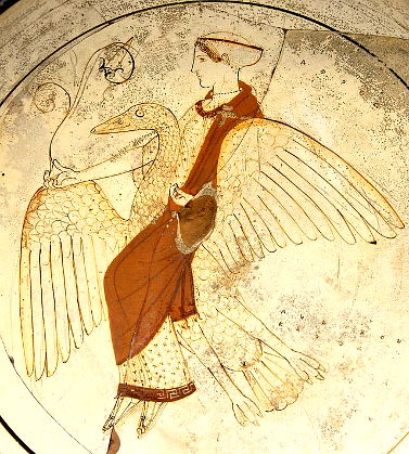 La dea Afrodite su un cigno in volo, pittura vascolare greca</em>
