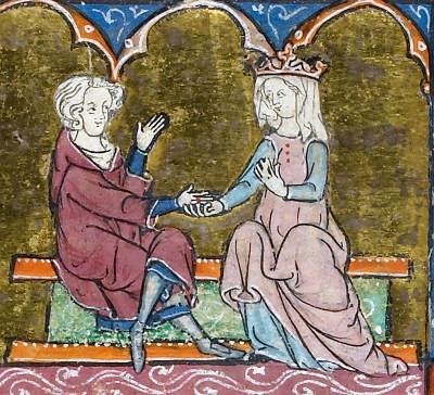 Lancillotto e Ginevra in un<br>manoscritto inglese del XIV secolo