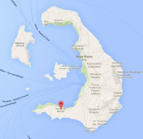 Foto satellitare dell'isola di Santorini